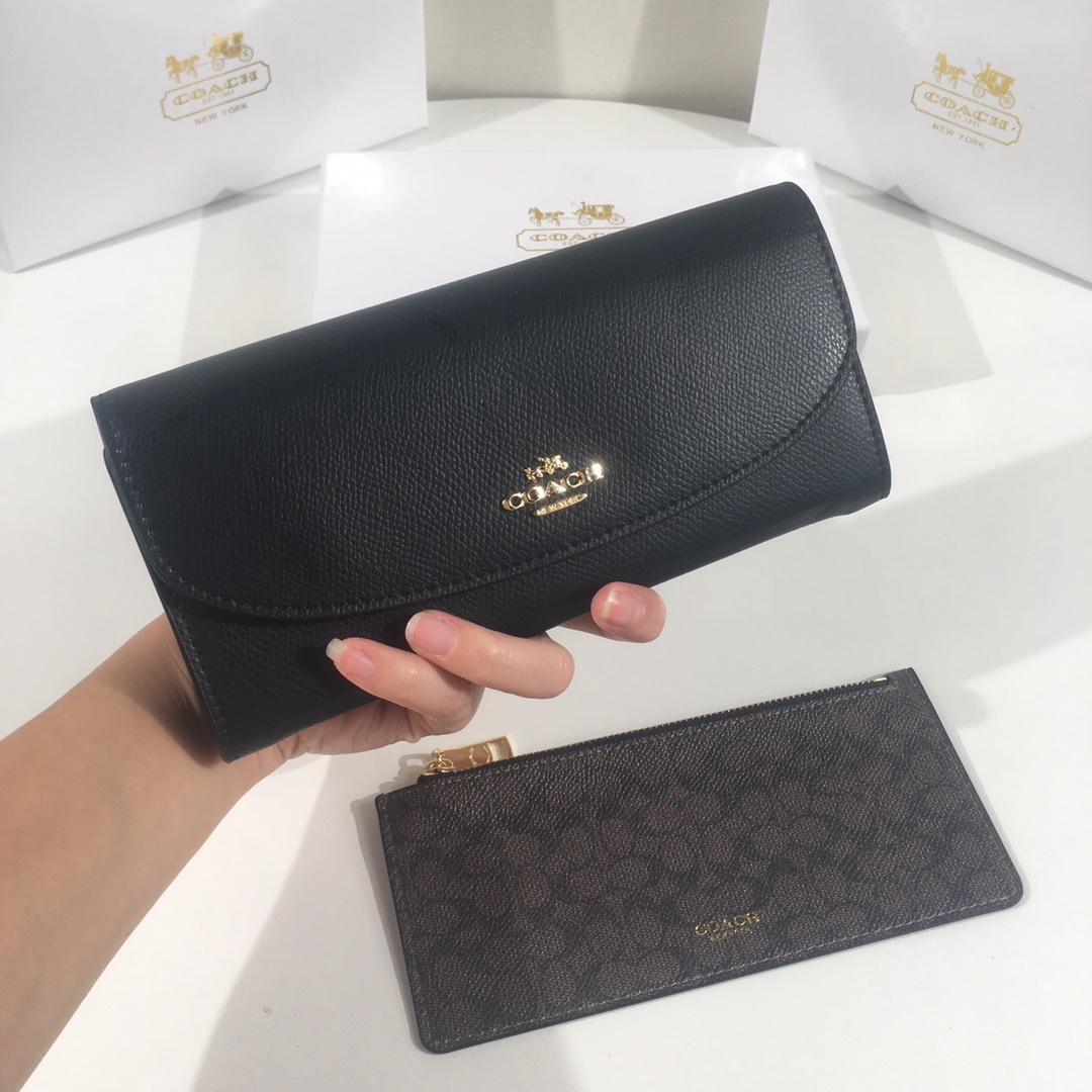 コーチ COACH スリムエンベロープ レザー フラップ かぶせ 長