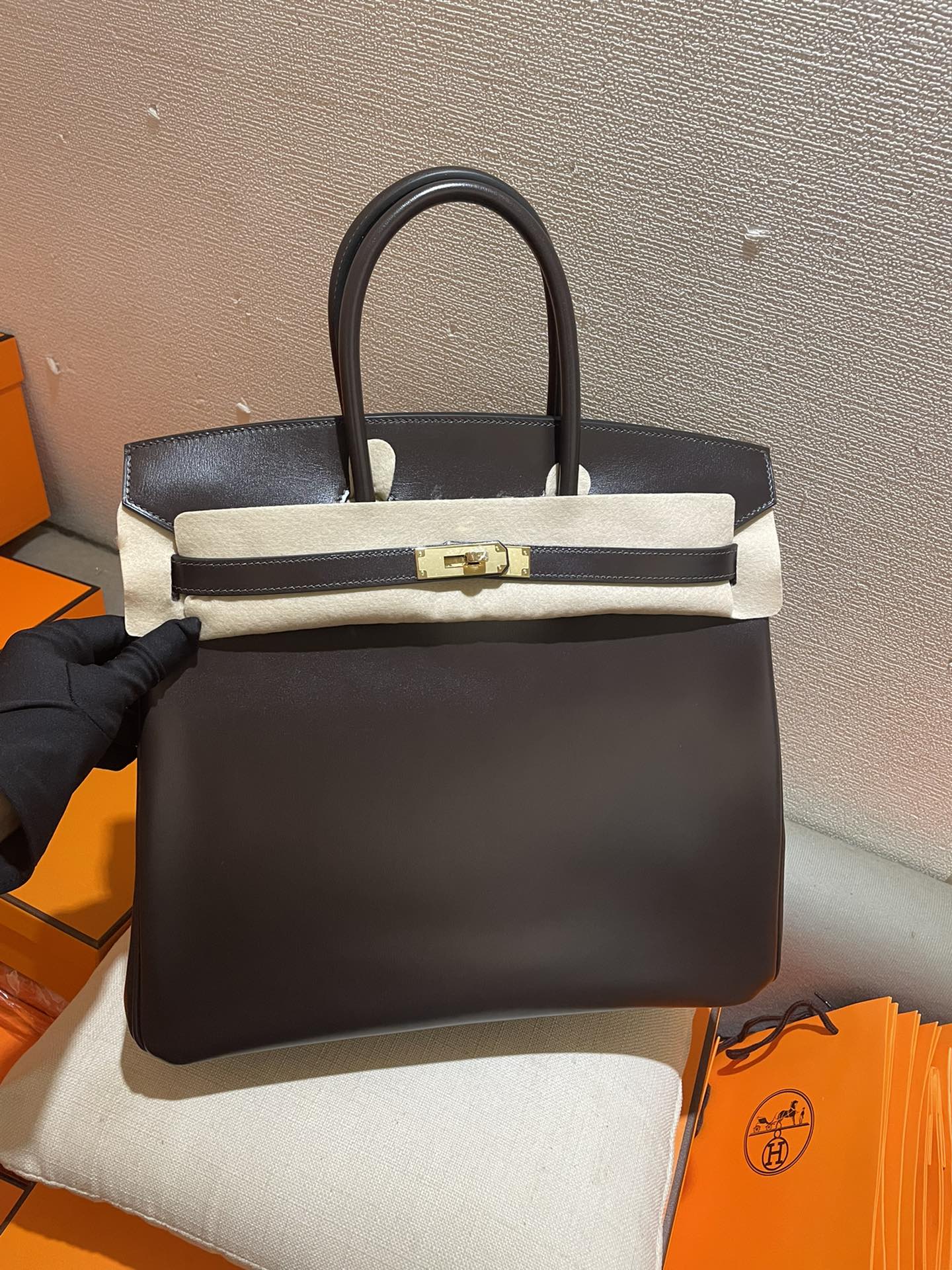 エルメス オータクロア36 エベンヌ ボックスカーフ ゴールド金具