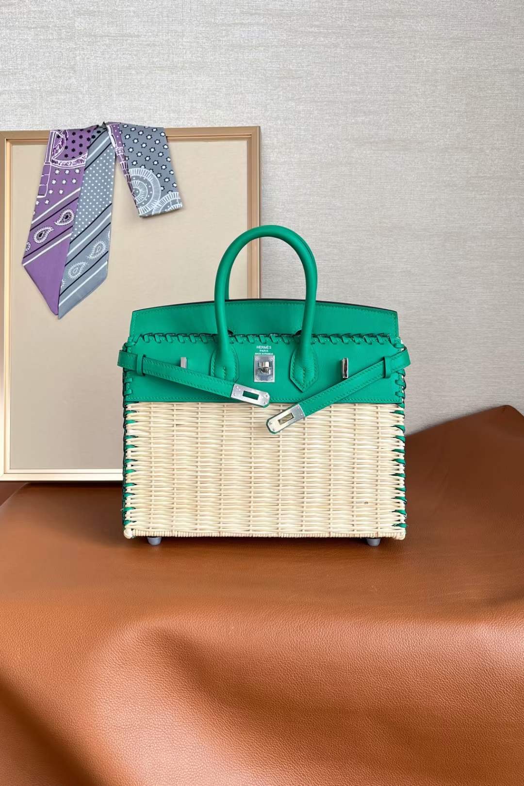 エルメス バーキン25 ピクニック ミント スイフト籘(ラタン) シルバー