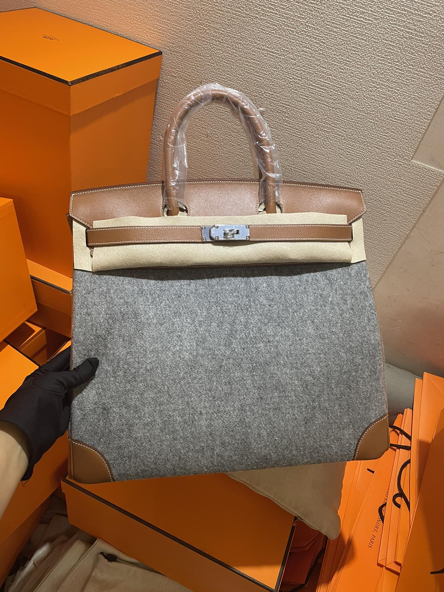 エルメス HERMES オータクロア40 メンズ ゴールド×エトゥープ トワル