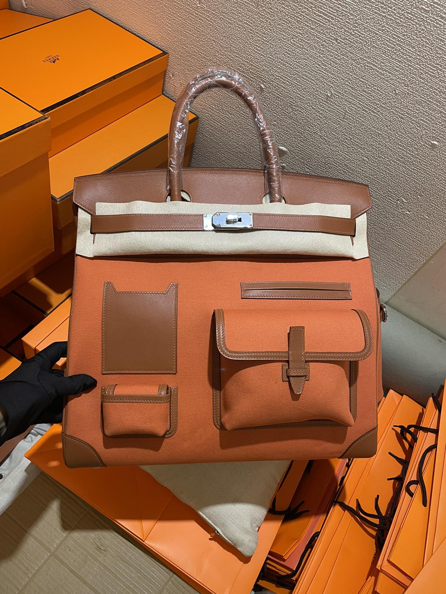 エルメス HERMES オータクロア40 カーゴ ゴールド トワルアッシュ