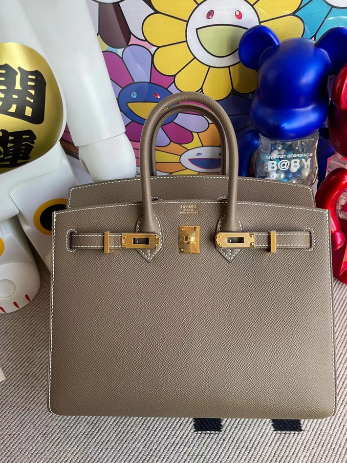 エルメス・バーキン専門店 HERMES バーキン25 外縫い エトゥープ ヴォーエプソン ゴールド金具 BZ001 エルメス バーキン 定価 - 画像 (5)