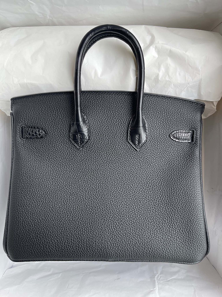 エルメス・バーキン専門店 H品 HERMES バーキンタッチ25 ブラック トゴ/クロコダイル ニロティカス シルバー金具 BZ005 バーキン25 黒 定価 - 画像 (6)