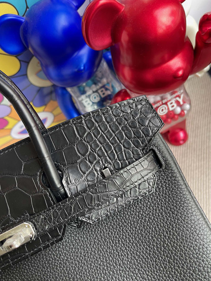 エルメス・バーキン専門店 H品 HERMES バーキンタッチ25 ブラック トゴ/クロコダイル ニロティカス シルバー金具 BZ005 バーキン25 黒 定価 - 画像 (4)