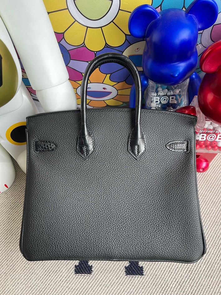 エルメス・バーキン専門店 H品 HERMES バーキンタッチ25 ブラック トゴ/クロコダイル ニロティカス シルバー金具 BZ005 バーキン25 黒 定価 - 画像 (3)