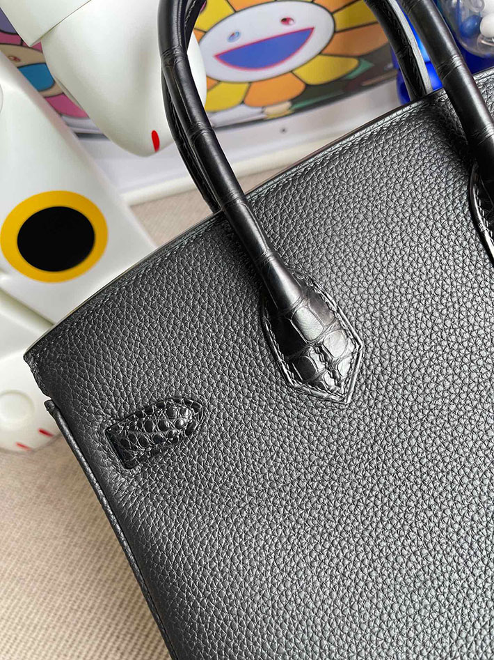 エルメス・バーキン専門店 H品 HERMES バーキンタッチ25 ブラック トゴ/クロコダイル ニロティカス シルバー金具 BZ005 バーキン25 黒 定価 - 画像 (2)