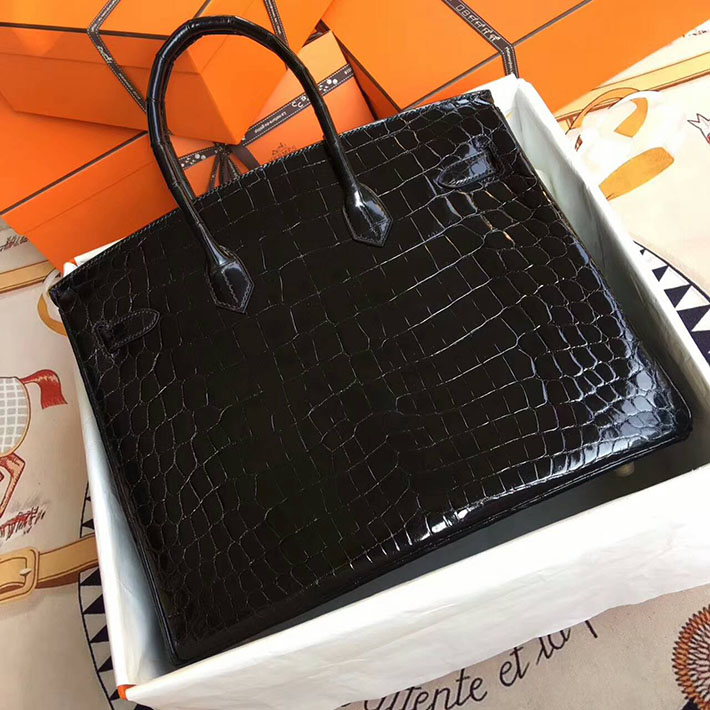 エルメス・バーキン専門店 H品 HERMES バーキン35 ブラック クロコダイル ニロティカスマット ゴールド金具 BC008 エルメス バッグ クロコ - 画像 (7)