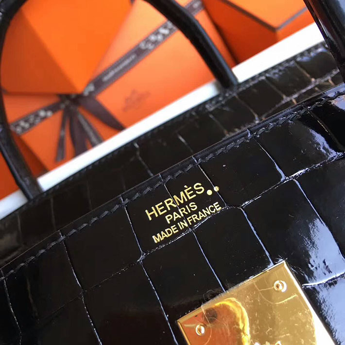エルメス・バーキン専門店 H品 HERMES バーキン35 ブラック クロコダイル ニロティカスマット ゴールド金具 BC008 エルメス バッグ クロコ - 画像 (4)