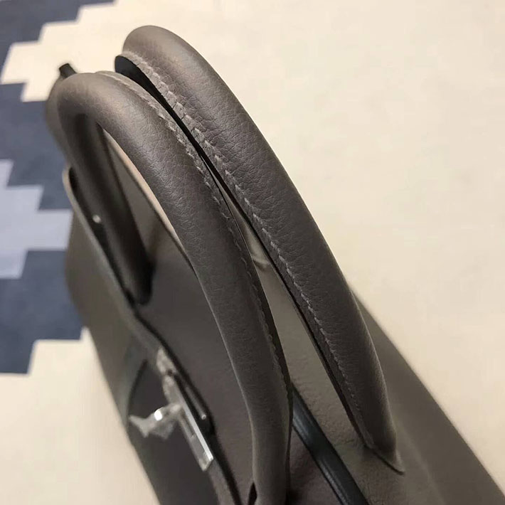 エルメス・バーキン専門店 H品 HERMES バーキンクラブ 35 ヴェールグリス/グラファイト フィヨルド/オットマン シルバー金具 BC009 エルメス バッグ アウトレット - 画像 (6)
