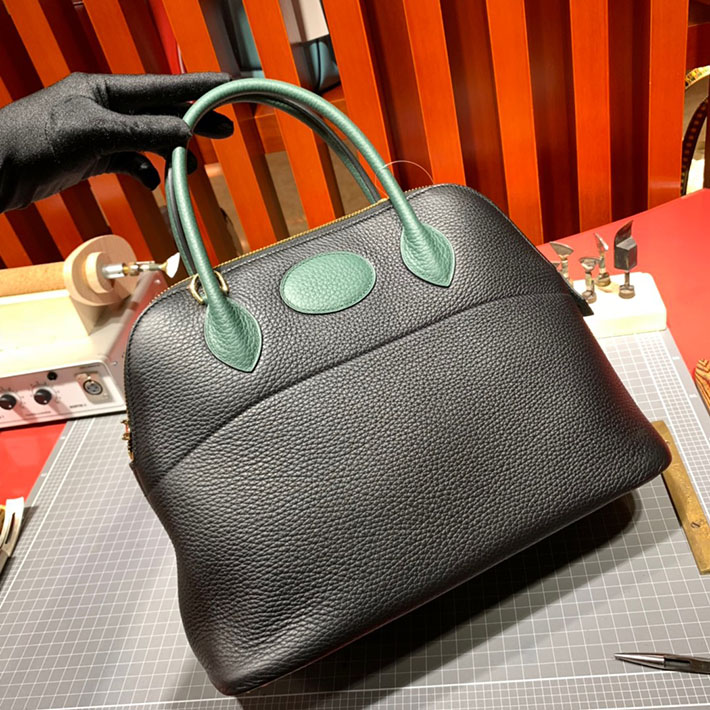 エルメス・ボリード専門店 H品 HERMES ボリード 31cm ブラック×マラカイト トゴ ゴールド金具 BB010 エルメス ボリード31 アウトレット - 画像 (6)