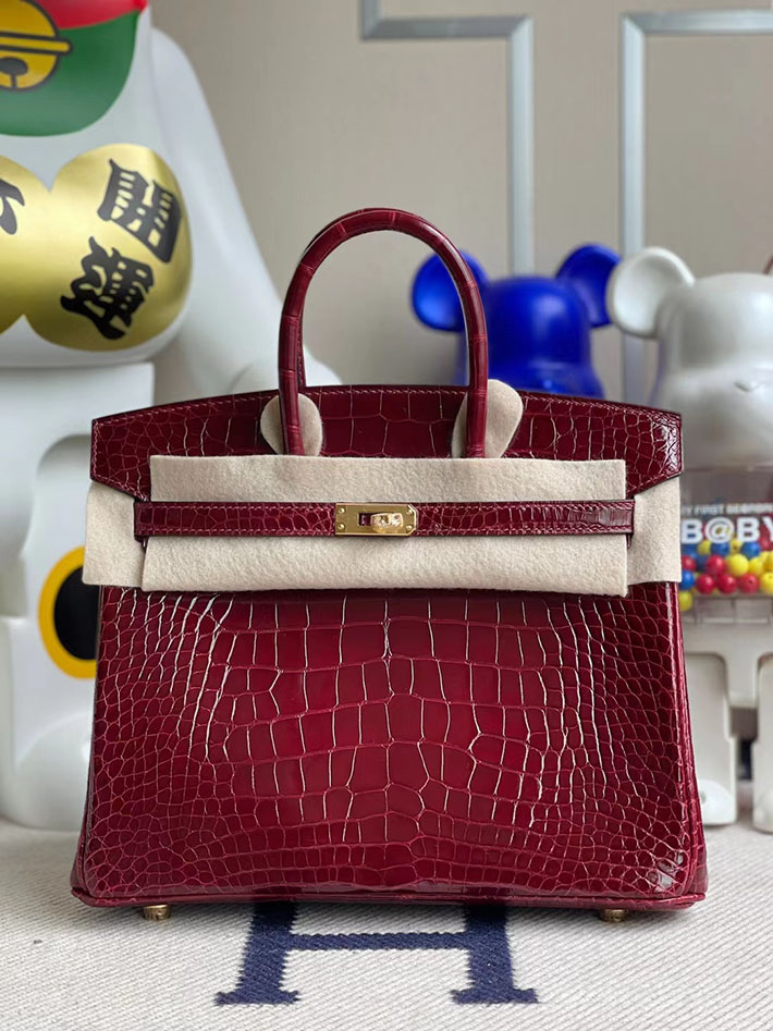 エルメス・バーキン専門店 H品 HERMES バーキン25 ルージュアッシュ クロコダイル ポロサス ゴールド金具 BZ011 バーキン クロコ 25 - 画像 (5)