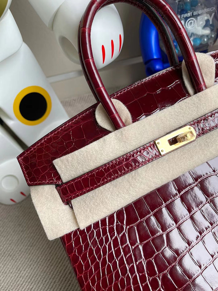 エルメス・バーキン専門店 H品 HERMES バーキン25 ルージュアッシュ クロコダイル ポロサス ゴールド金具 BZ011 バーキン クロコ 25 - 画像 (2)
