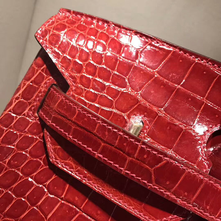 エルメス・バーキン専門店 H品 HERMES バーキン35 ルージュヴィフ クロコダイル ニロティカスマット ゴールド金具 BC012 エルメス クロコダイル バーキン - 画像 (7)
