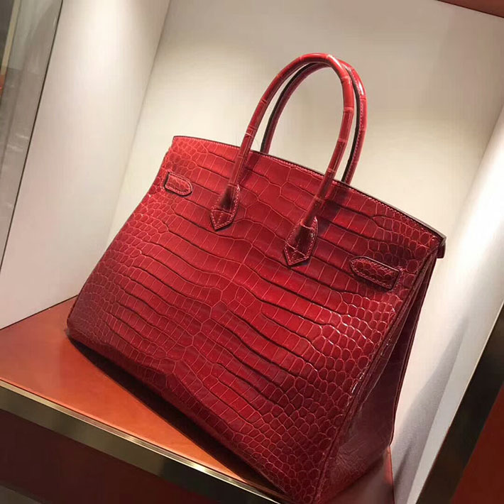 エルメス・バーキン専門店 H品 HERMES バーキン35 ルージュヴィフ クロコダイル ニロティカスマット ゴールド金具 BC012 エルメス クロコダイル バーキン - 画像 (5)