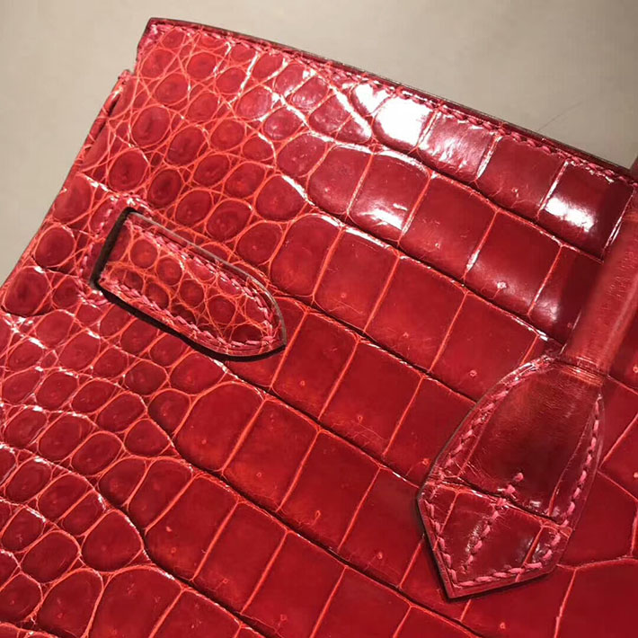 エルメス・バーキン専門店 H品 HERMES バーキン35 ルージュヴィフ クロコダイル ニロティカスマット ゴールド金具 BC012 エルメス クロコダイル バーキン - 画像 (4)