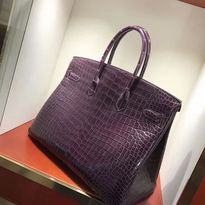 エルメス・バーキン専門店 H品 HERMES バーキン35 アメジスト クロコダイル ニロティカスマット シルバー金具 BC013 バーキン35 クロコ 定価 - 画像 (5)