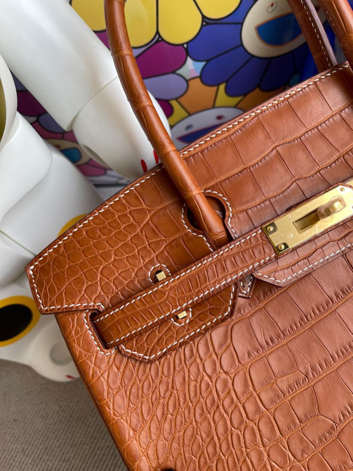 エルメス・バーキン専門店 H品 HERMES バーキン30 フォーブ クロコダイル アリゲーターマット ゴールド金具 BX014 バーキン30 大きさ - 画像 (9)