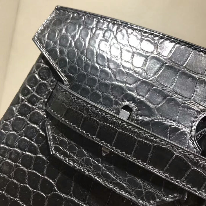 エルメス・バーキン専門店 H品 HERMES バーキン35 ブラック クロコダイル アリゲーターマット シルバー金具 BC014 バーキン クロコ 黒 - 画像 (9)
