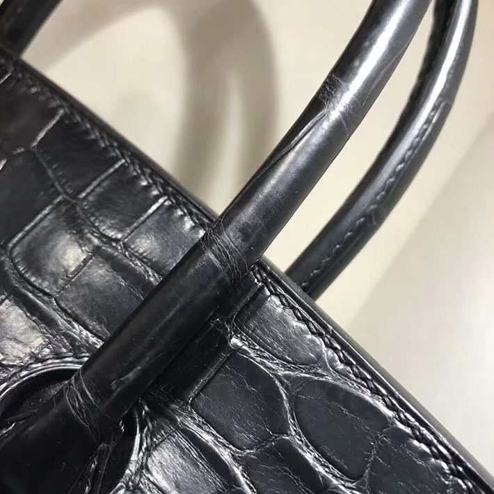 エルメス・バーキン専門店 H品 HERMES バーキン35 ブラック クロコダイル アリゲーターマット シルバー金具 BC014 バーキン クロコ 黒 - 画像 (8)
