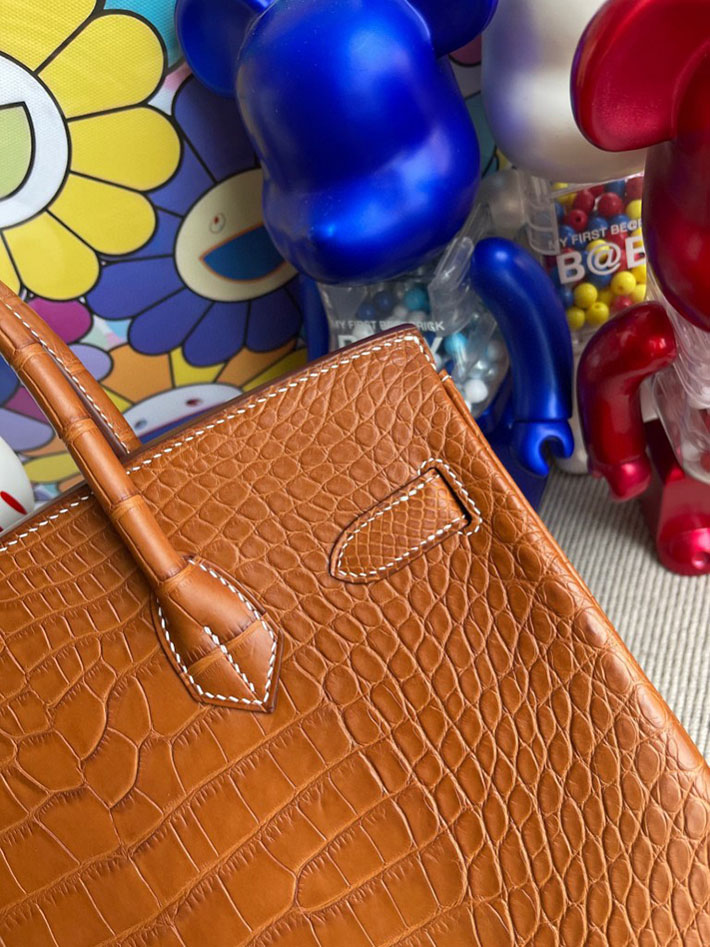 エルメス・バーキン専門店 H品 HERMES バーキン30 フォーブ クロコダイル アリゲーターマット ゴールド金具 BX014 バーキン30 大きさ - 画像 (7)