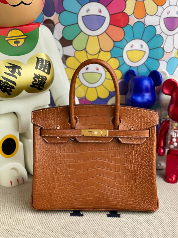 エルメス・バーキン専門店 H品 HERMES バーキン30 フォーブ クロコダイル アリゲーターマット ゴールド金具 BX014 バーキン30 大きさ - 画像 (6)