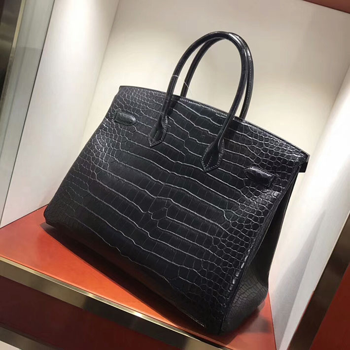 エルメス・バーキン専門店 H品 HERMES バーキン35 ブラック クロコダイル アリゲーターマット シルバー金具 BC014 バーキン クロコ 黒 - 画像 (6)