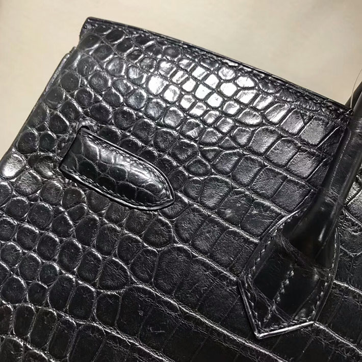 エルメス・バーキン専門店 H品 HERMES バーキン35 ブラック クロコダイル アリゲーターマット シルバー金具 BC014 バーキン クロコ 黒 - 画像 (5)