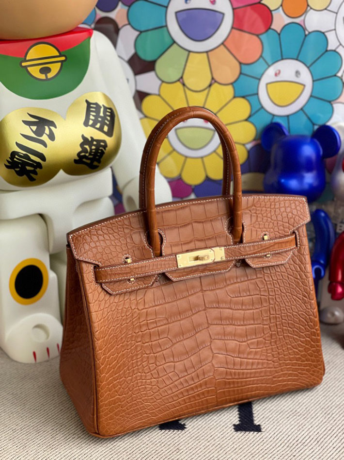 エルメス・バーキン専門店 H品 HERMES バーキン30 フォーブ クロコダイル アリゲーターマット ゴールド金具 BX014 バーキン30 大きさ - 画像 (5)