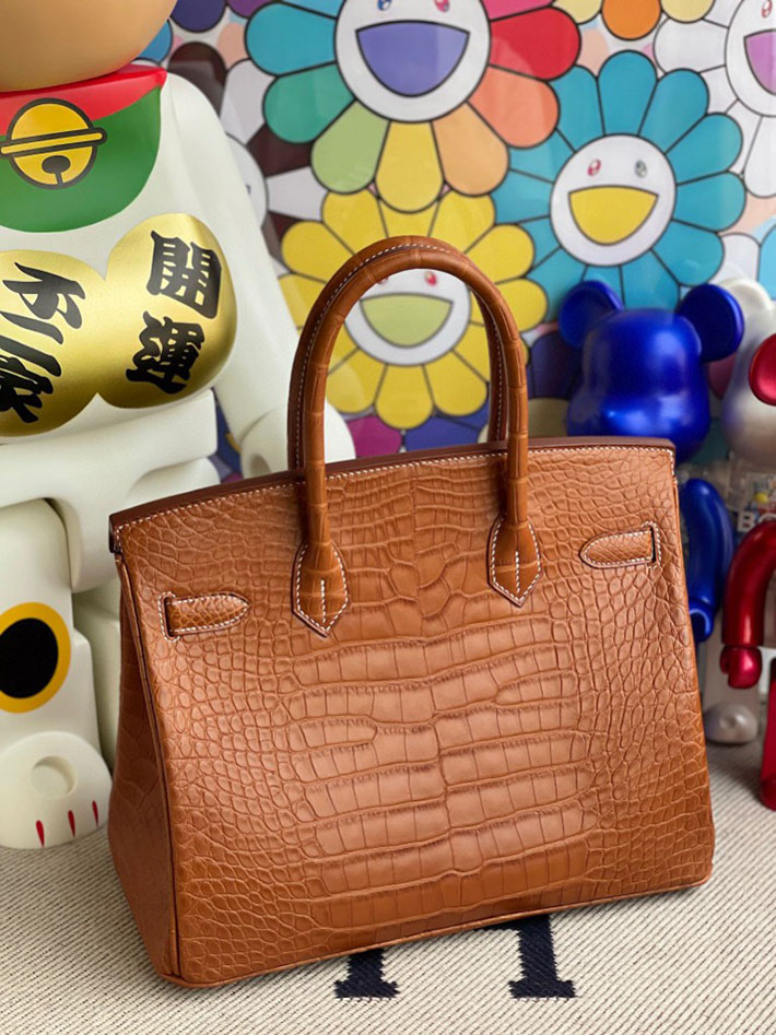エルメス・バーキン専門店 H品 HERMES バーキン30 フォーブ クロコダイル アリゲーターマット ゴールド金具 BX014 バーキン30 大きさ - 画像 (3)
