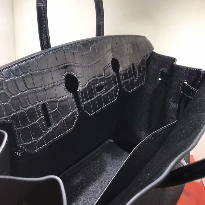 エルメス・バーキン専門店 H品 HERMES バーキン35 ブラック クロコダイル アリゲーターマット シルバー金具 BC014 バーキン クロコ 黒 - 画像 (2)