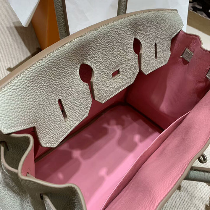 エルメス・バーキン専門店 H品 HERMES バーキン35 パーソナルオーダー ブルーグラシエ/ピンク トゴ シルバー金具 BC016 バーキン35 人気 - 画像 (3)