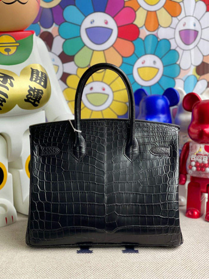 エルメス・バーキン専門店 H品 HERMES バーキン30 ブラック クロコダイル アリゲーターマット シルバー金具 BX019 エルメス バーキン 黒 - 画像 (6)
