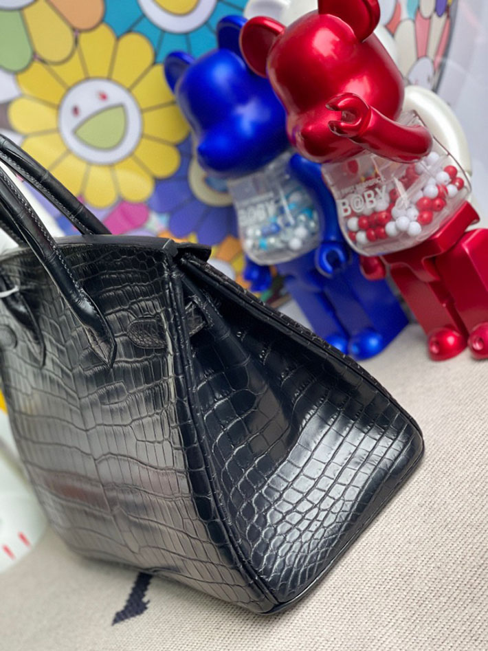 エルメス・バーキン専門店 H品 HERMES バーキン30 ブラック クロコダイル アリゲーターマット シルバー金具 BX019 エルメス バーキン 黒 - 画像 (5)