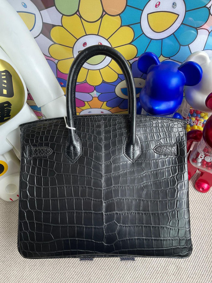 エルメス・バーキン専門店 H品 HERMES バーキン30 ブラック クロコダイル アリゲーターマット シルバー金具 BX019 エルメス バーキン 黒 - 画像 (3)