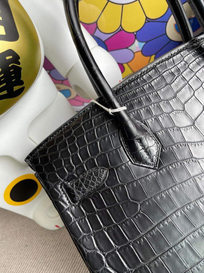 エルメス・バーキン専門店 H品 HERMES バーキン30 ブラック クロコダイル アリゲーターマット シルバー金具 BX019 エルメス バーキン 黒 - 画像 (2)