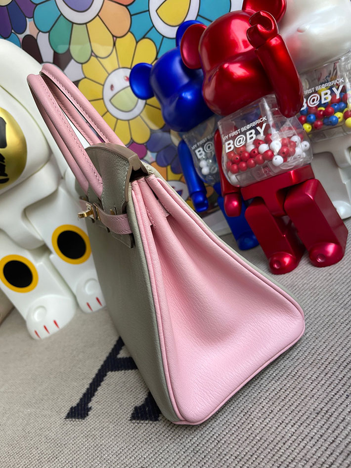 エルメス・バーキン専門店 H品 HERMES バーキン25 トゥルティエールグレー/ピンク シェブルミゾル ゴールド金具 BZ028 エルメス バーキン25 人気色 - 画像 (4)